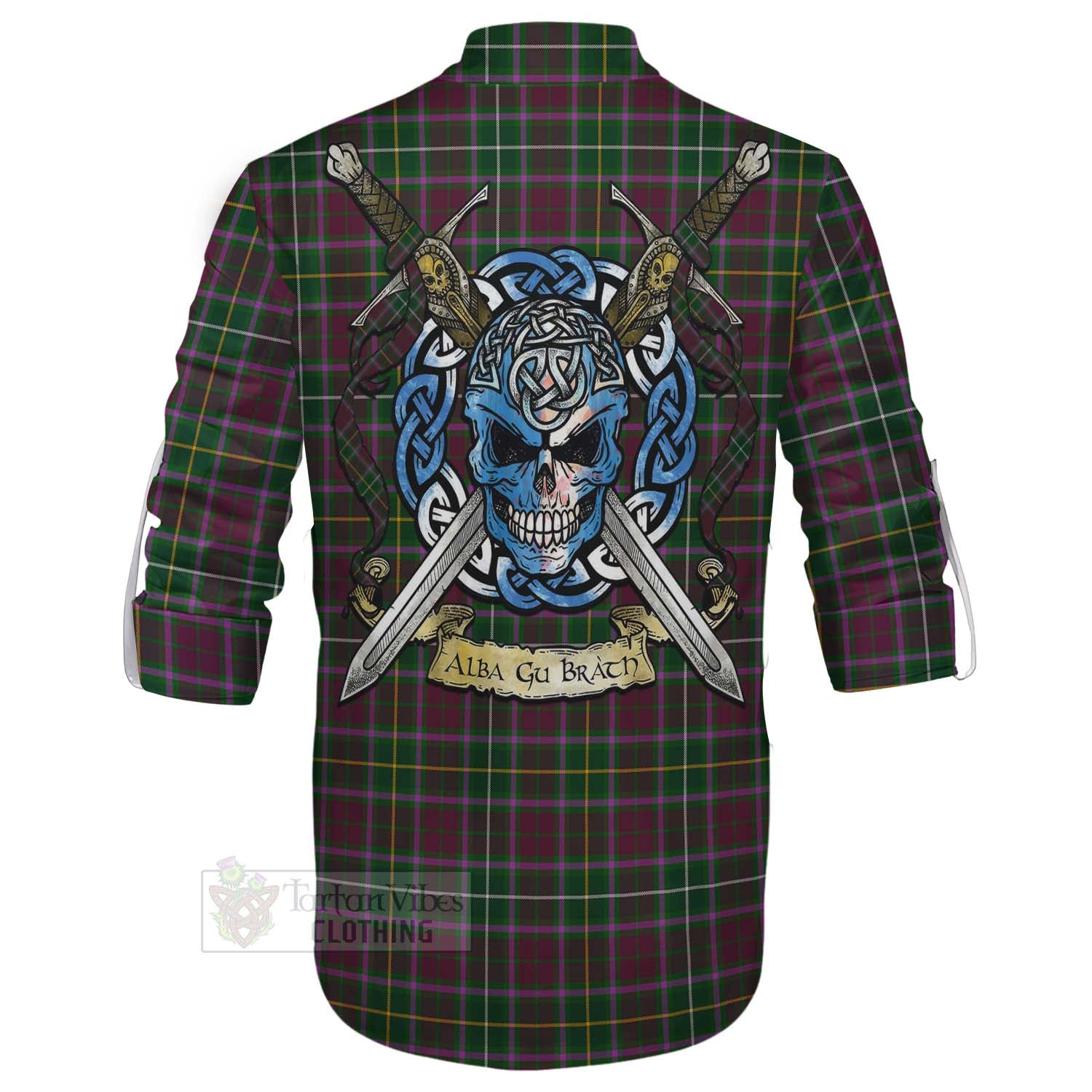 Tartan Vibes Clothing Crosbie Tartan Ghillie Kilt Shirt with Family Crest Celtic Skull Style