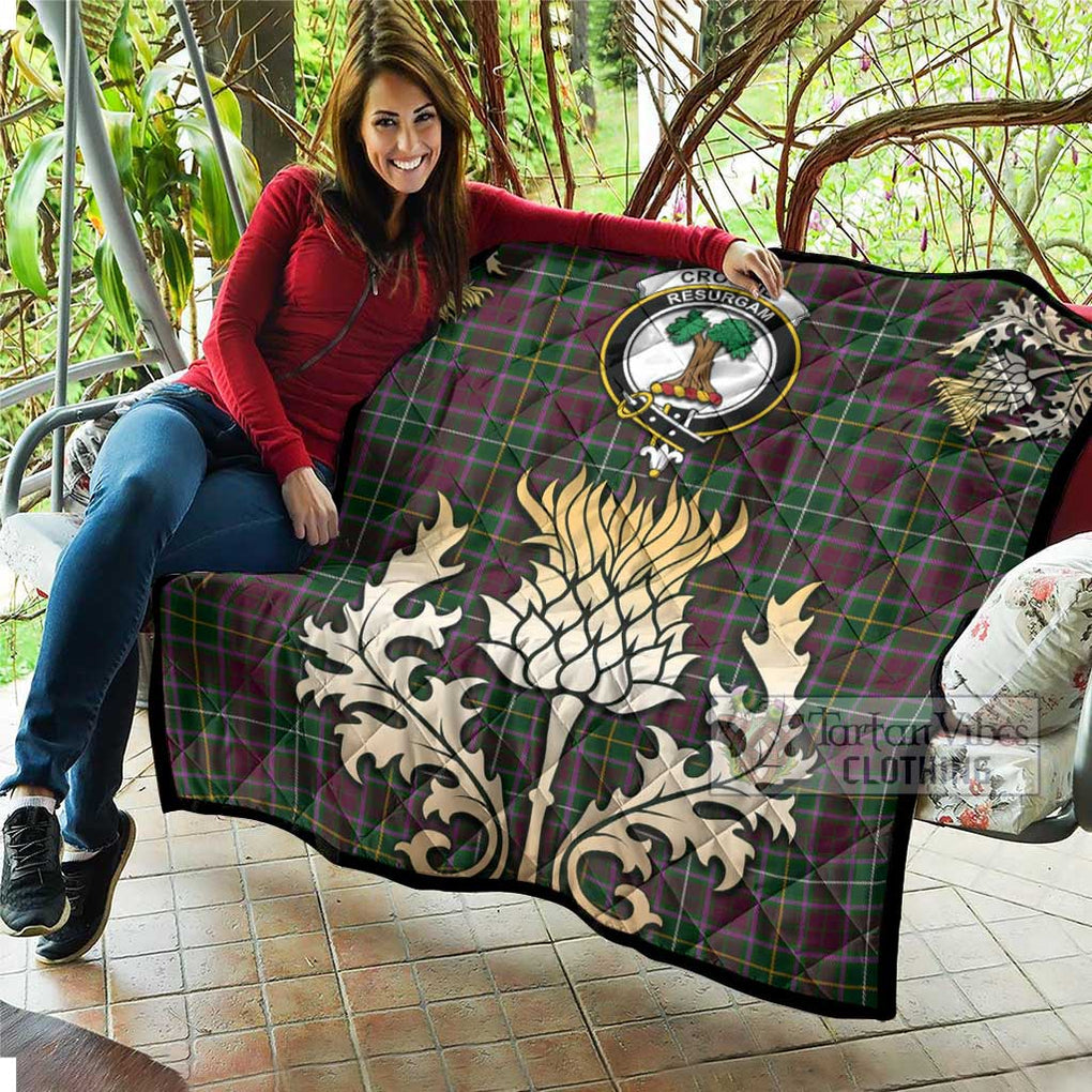 Tartan Vibes Clothing Crosbie Tartan Quilt with Family Crest and Golden Thistle Style