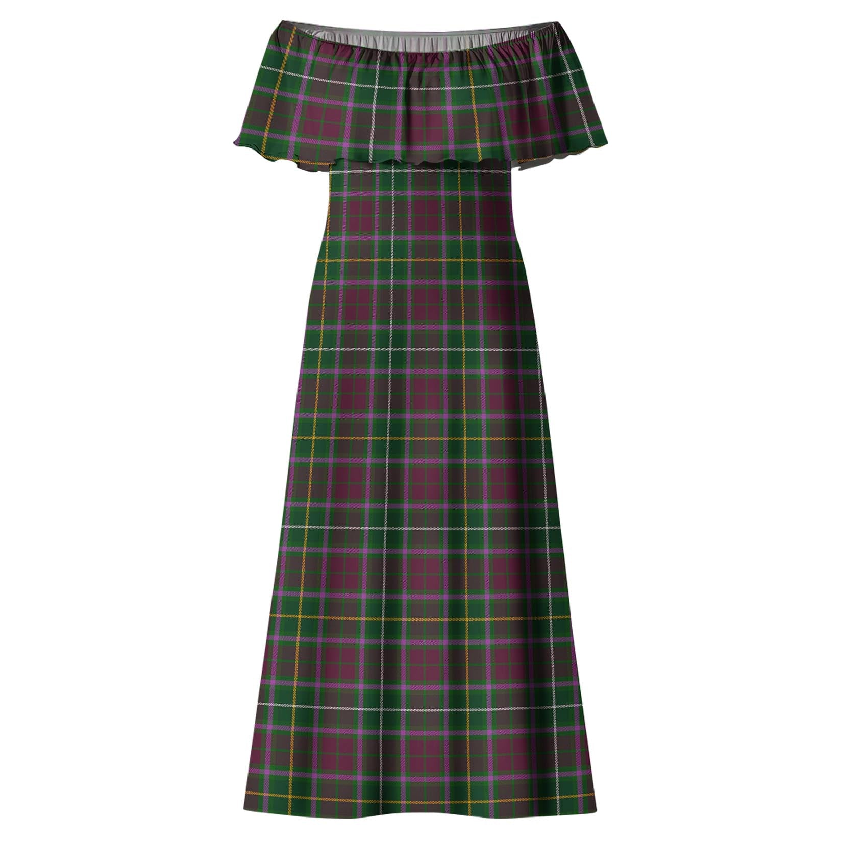 Crosbie Tartan Off Shoulder Long Dress - Tartanvibesclothing