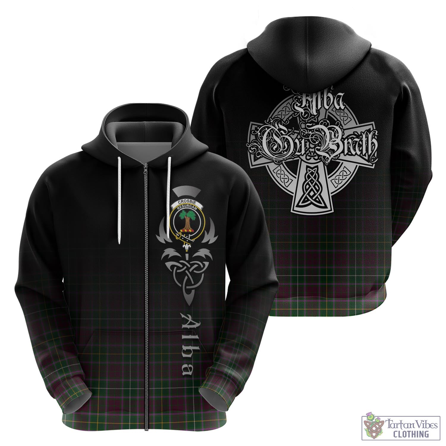 Tartan Vibes Clothing Crosbie Tartan Hoodie Featuring Alba Gu Brath Family Crest Celtic Inspired