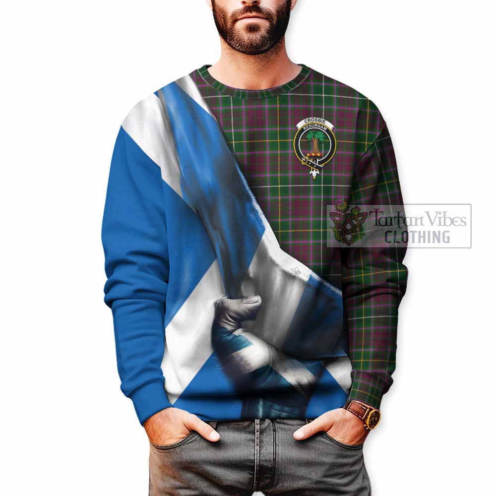 Tartan Vibes Clothing Crosbie Tartan Sweatshirt with Family Crest Scotland Patriotic Style