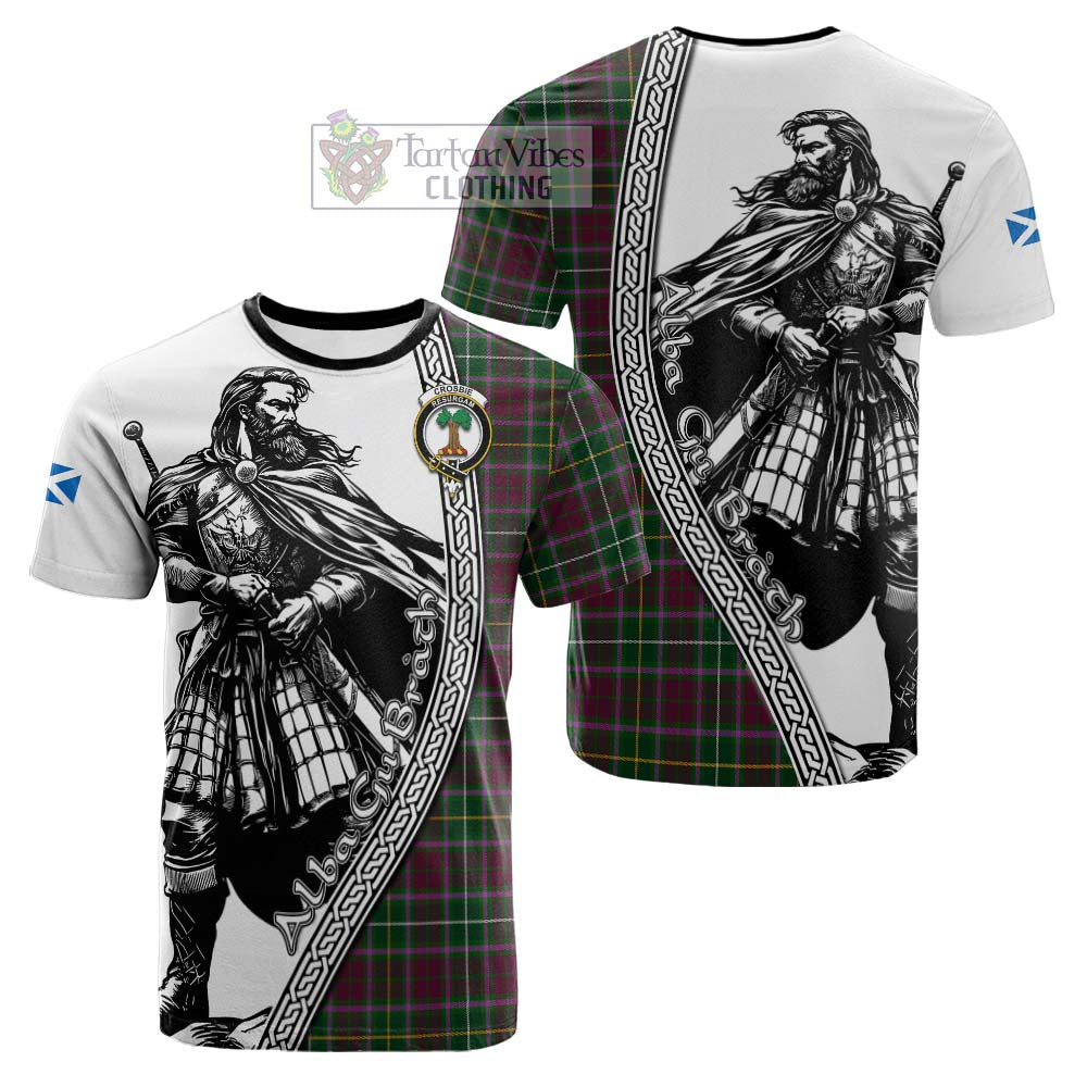 Crosbie Tartan Clan Crest Cotton T-shirt with Highlander Warrior Celtic Style