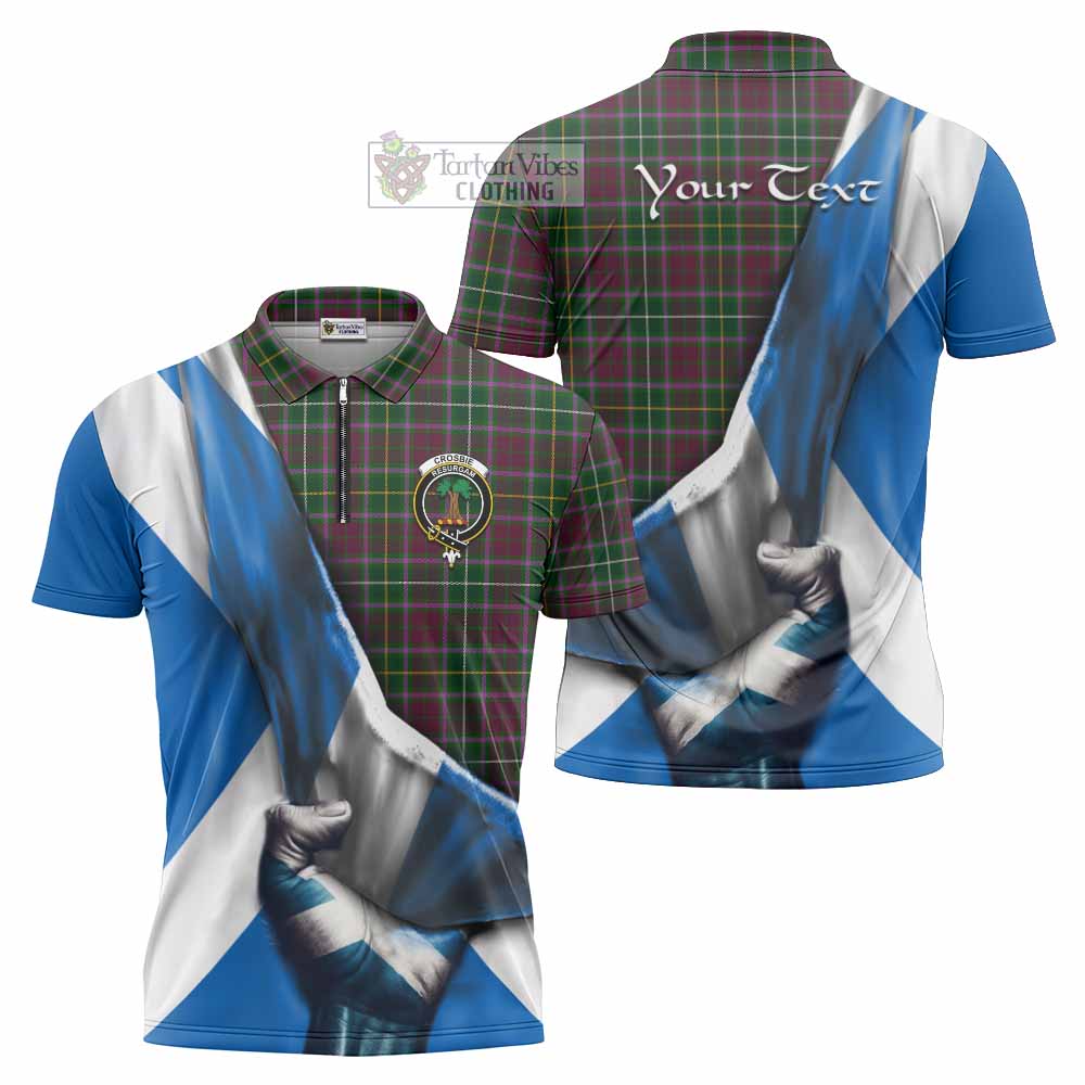 Tartan Vibes Clothing Crosbie Tartan Zipper Polo Shirt with Family Crest Scotland Patriotic Style