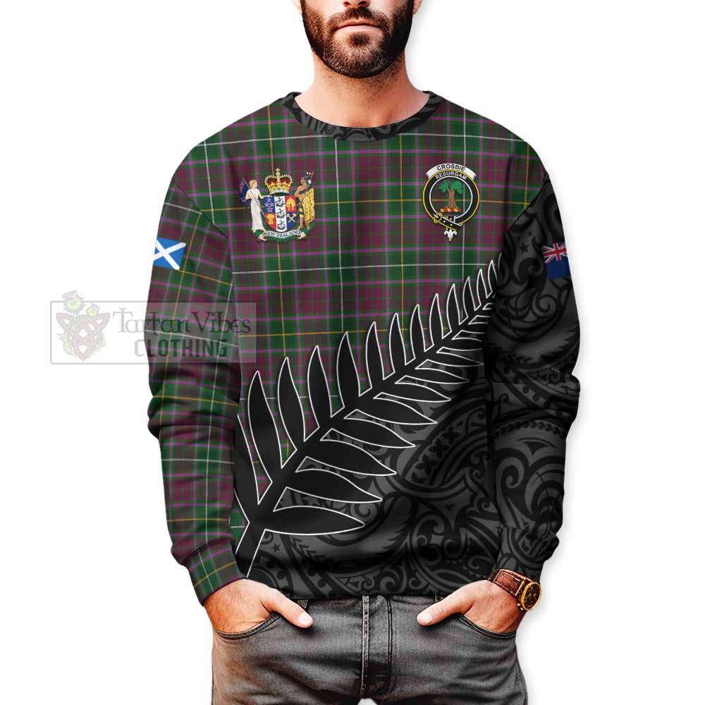 Tartan Vibes Clothing Crosbie Crest Tartan Sweatshirt with New Zealand Silver Fern Half Style