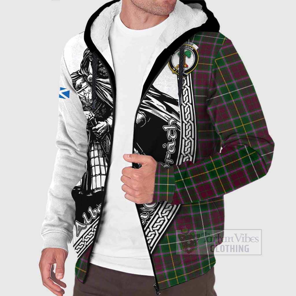 Tartan Vibes Clothing Crosbie Tartan Clan Crest Sherpa Hoodie with Highlander Warrior Celtic Style