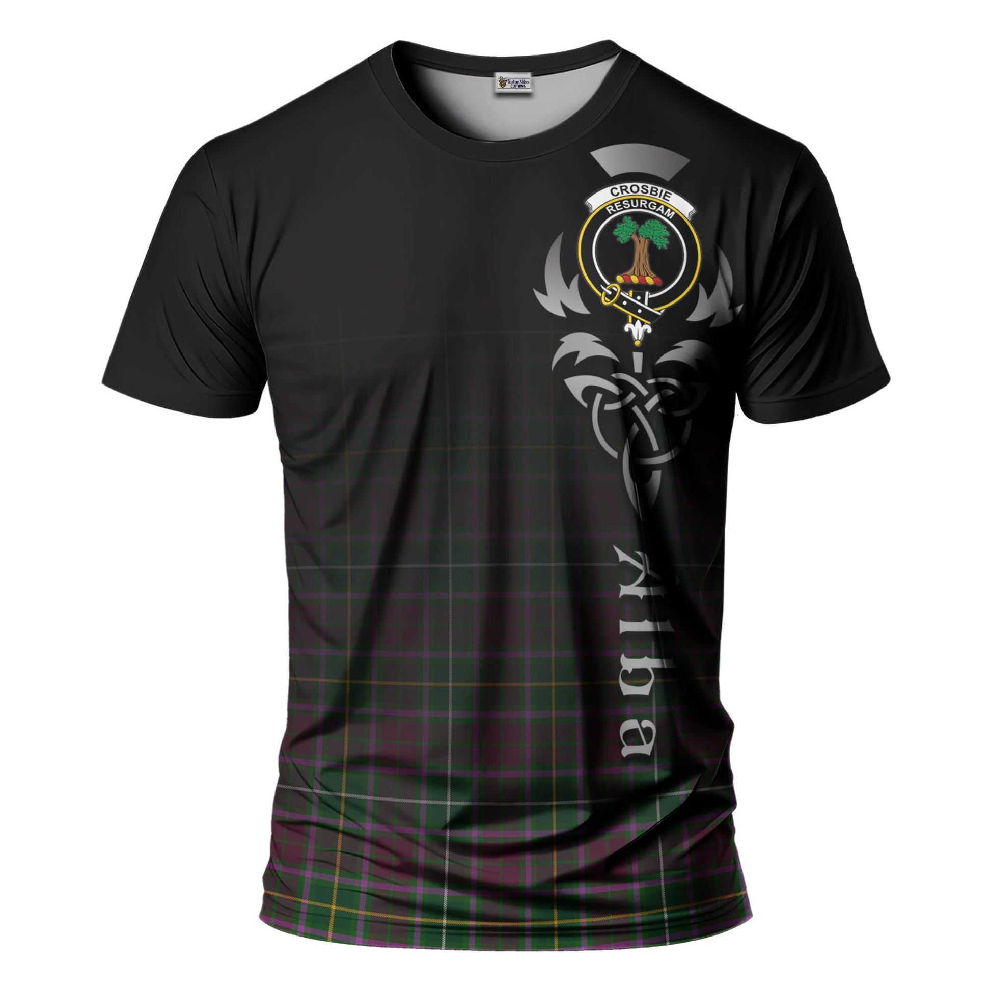 Tartan Vibes Clothing Crosbie Tartan T-Shirt Featuring Alba Gu Brath Family Crest Celtic Inspired