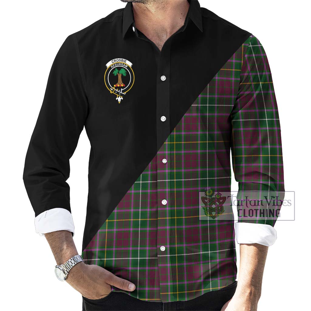 Tartan Vibes Clothing Crosbie Tartan Long Sleeve Button Shirt with Family Crest and Military Logo Style