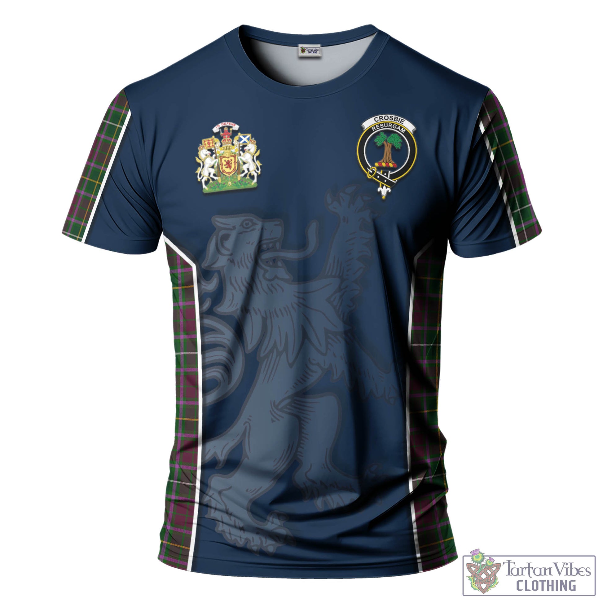 Tartan Vibes Clothing Crosbie Tartan T-Shirt with Family Crest and Lion Rampant Vibes Sport Style