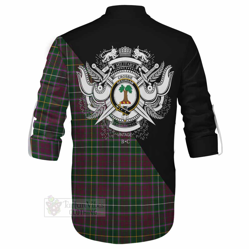 Tartan Vibes Clothing Crosbie Tartan Ghillie Kilt Shirt with Family Crest and Military Logo Style