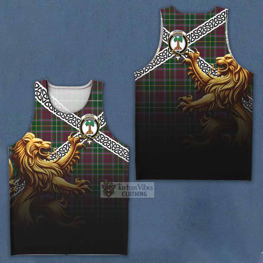 Crosbie Crest Tartan Men's Tank Top with Golden Lion Emblem Celtic Style - Tartan Vibes Clothing