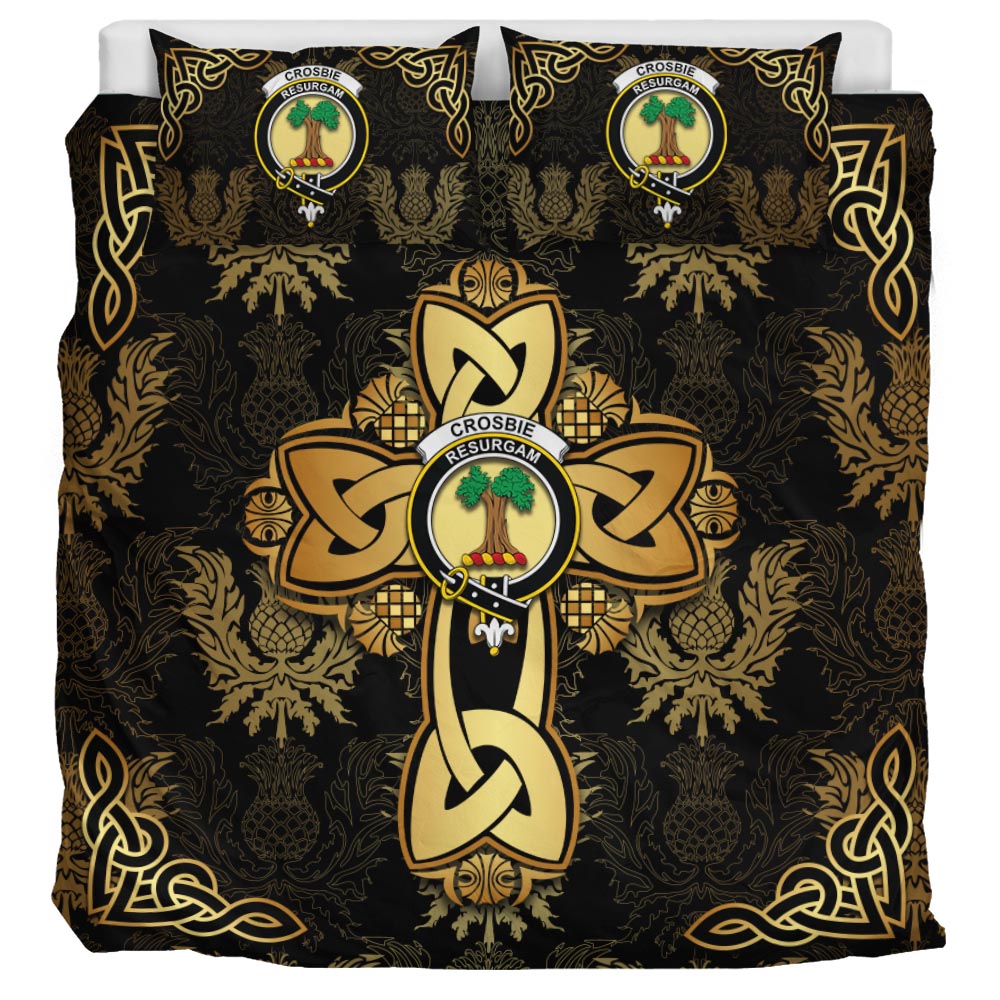 Crosbie Clan Bedding Sets Gold Thistle Celtic Style - Tartanvibesclothing