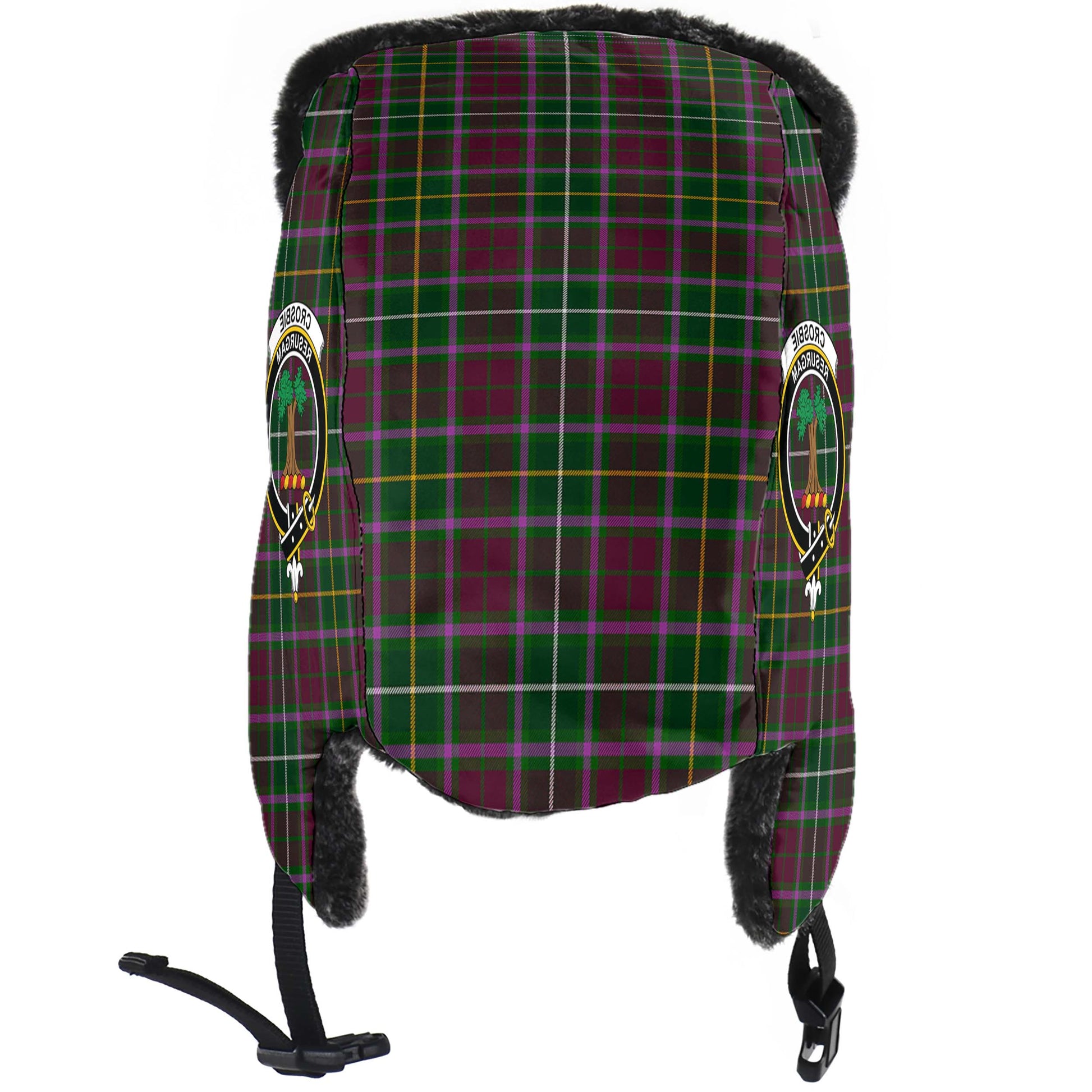 Crosbie Tartan Winter Trapper Hat with Family Crest - Tartanvibesclothing