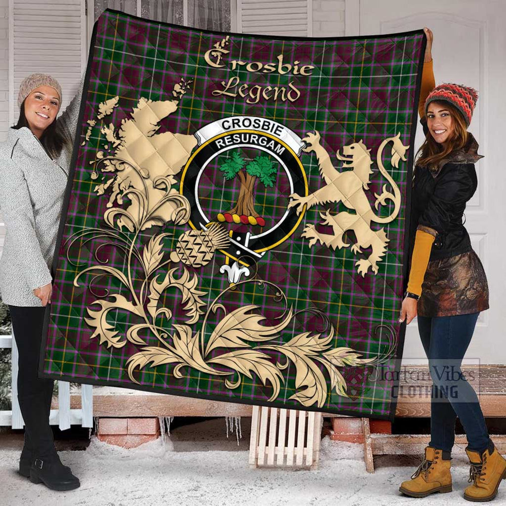 Tartan Vibes Clothing Crosbie Tartan Quilt with Family Crest and Scottish Symbol Style