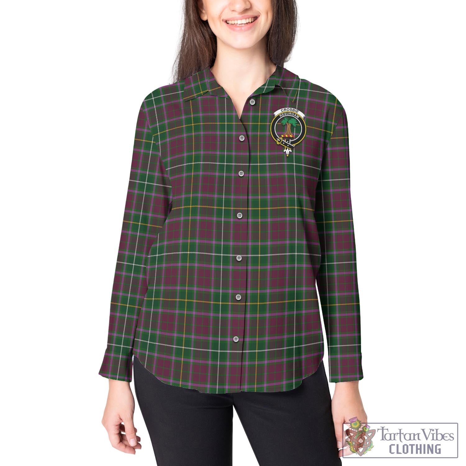 Tartan Vibes Clothing Crosbie Tartan Womens Casual Shirt with Family Crest