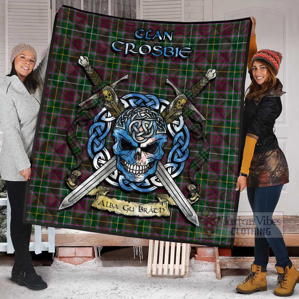 Tartan Vibes Clothing Crosbie Tartan Quilt with Celtic Skull Alba Gu Brath Style