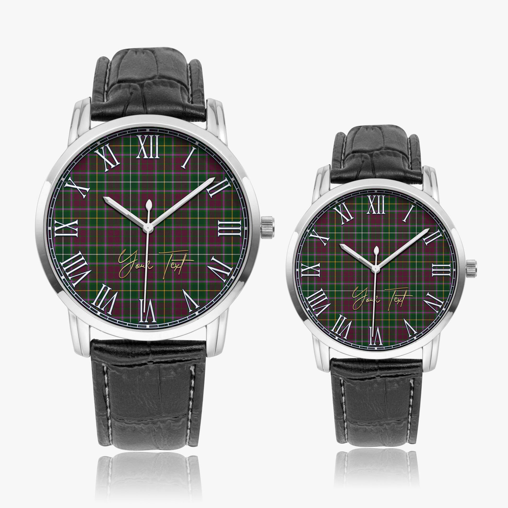 Crosbie Tartan Personalized Your Text Leather Trap Quartz Watch Wide Type Silver Case With Black Leather Strap - Tartanvibesclothing