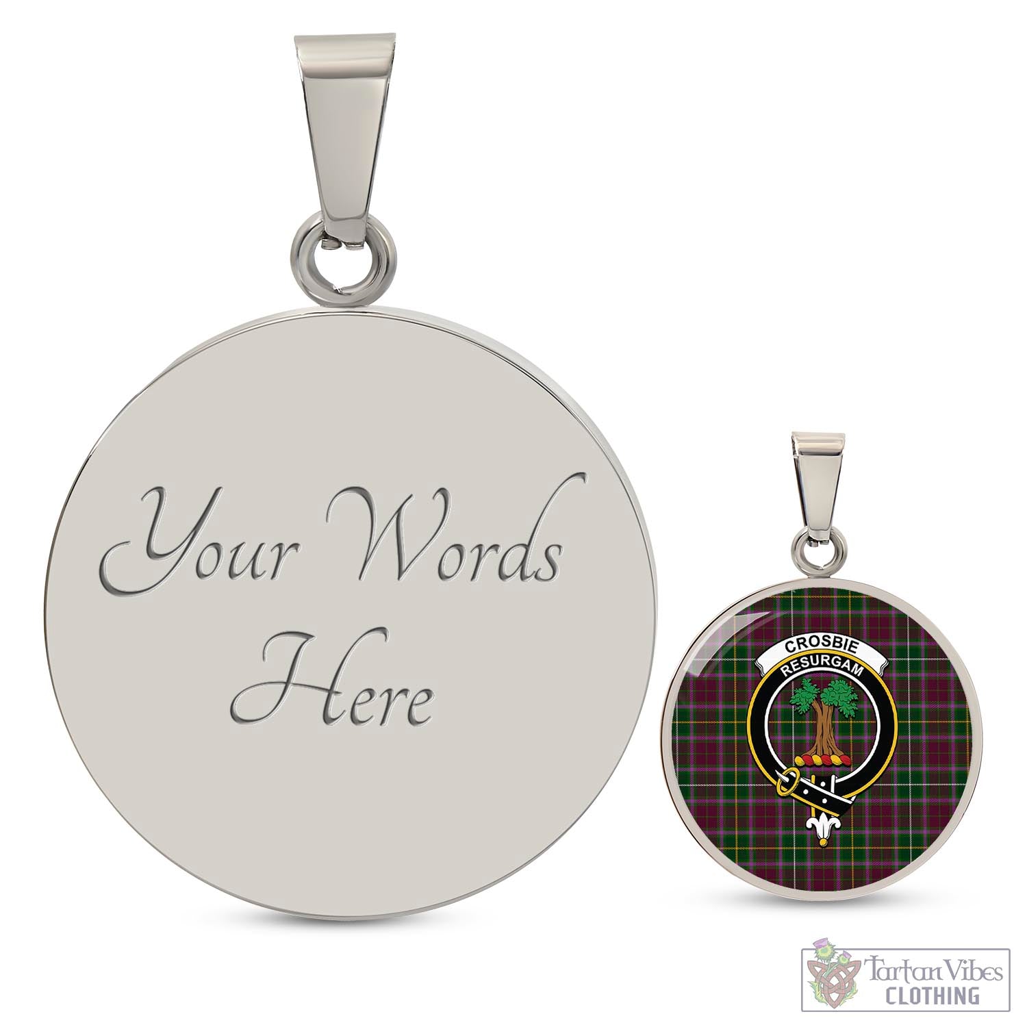 Tartan Vibes Clothing Crosbie Tartan Circle Necklace with Family Crest