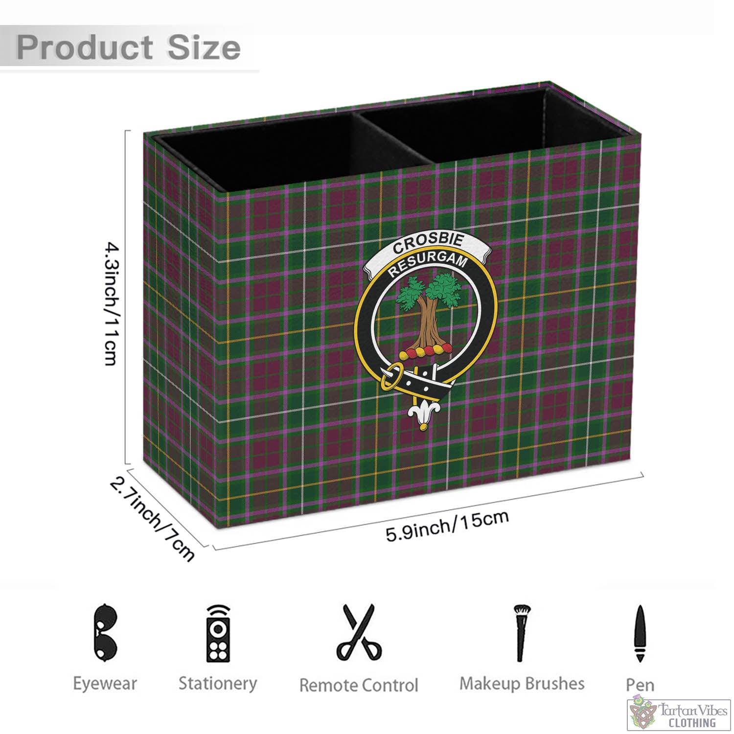 Tartan Vibes Clothing Crosbie Tartan Pen Holder with Family Crest