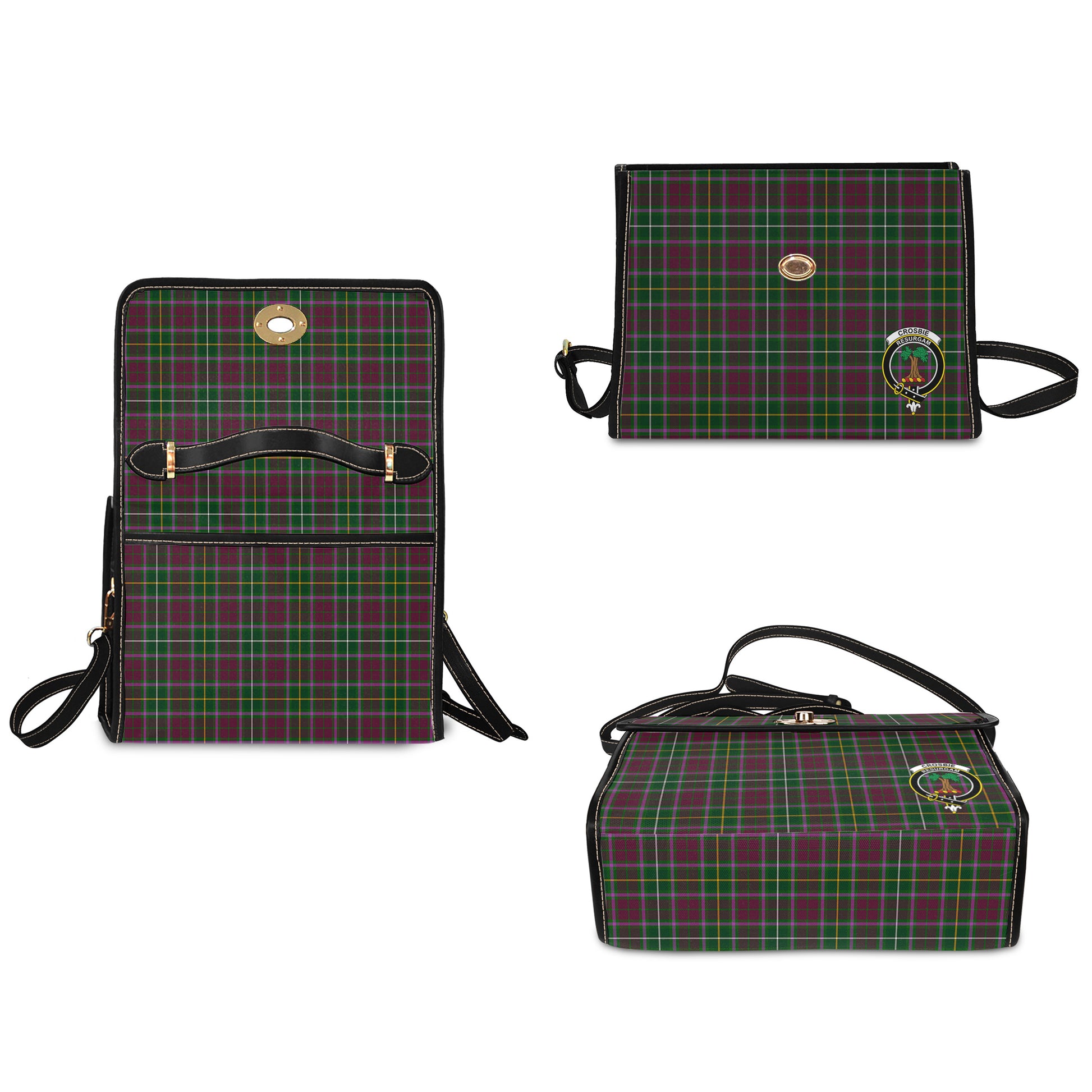 crosbie-tartan-leather-strap-waterproof-canvas-bag-with-family-crest