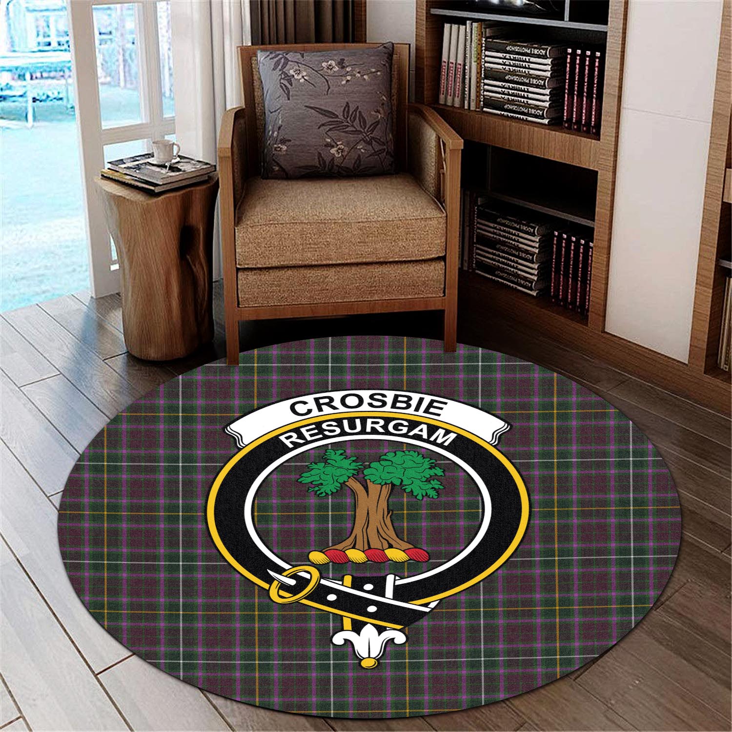 Crosbie Tartan Round Rug with Family Crest - Tartanvibesclothing