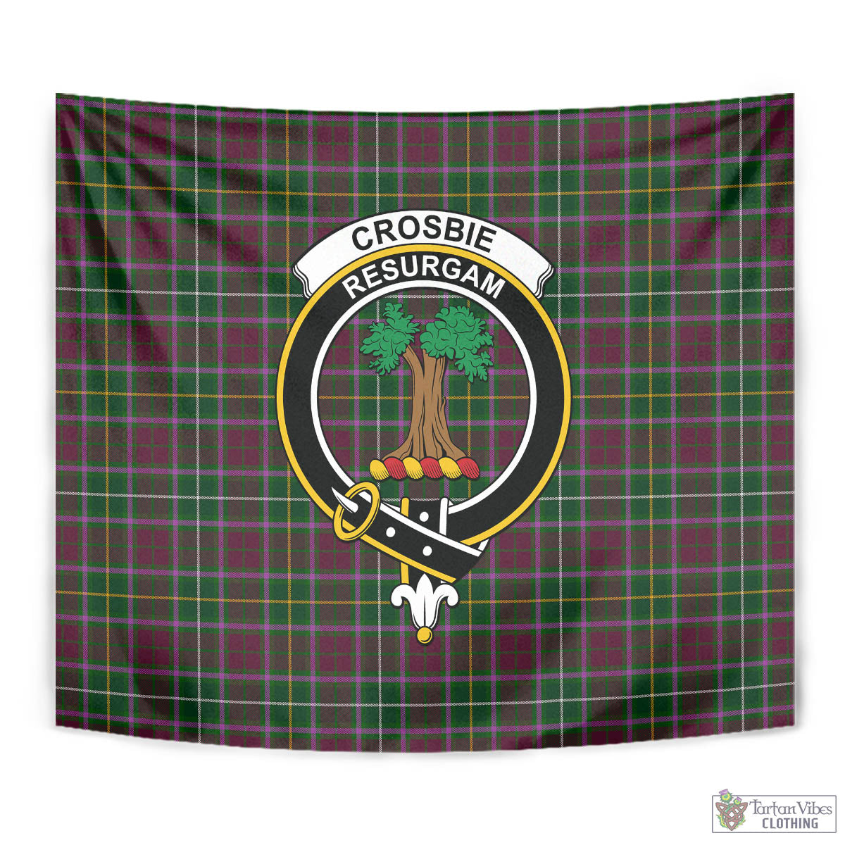 Tartan Vibes Clothing Crosbie Tartan Tapestry Wall Hanging and Home Decor for Room with Family Crest