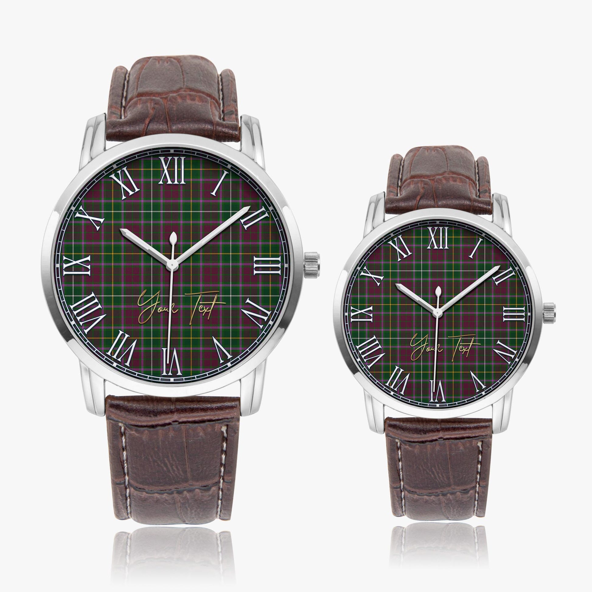 Crosbie Tartan Personalized Your Text Leather Trap Quartz Watch Wide Type Silver Case With Brown Leather Strap - Tartanvibesclothing