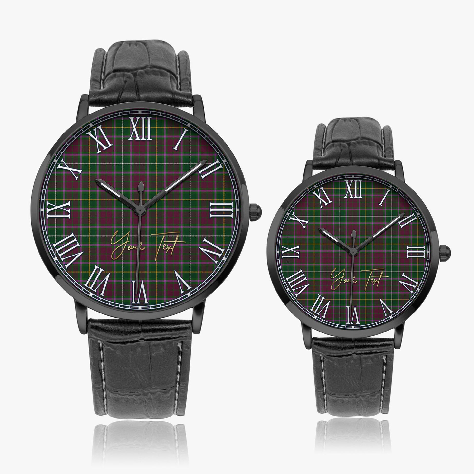 Crosbie Tartan Personalized Your Text Leather Trap Quartz Watch Ultra Thin Black Case With Black Leather Strap - Tartanvibesclothing