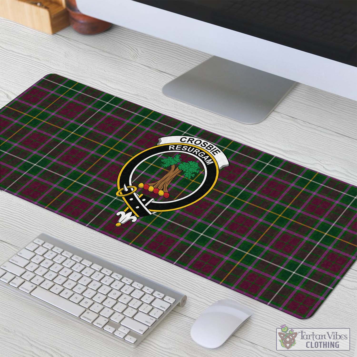 Tartan Vibes Clothing Crosbie Tartan Mouse Pad with Family Crest