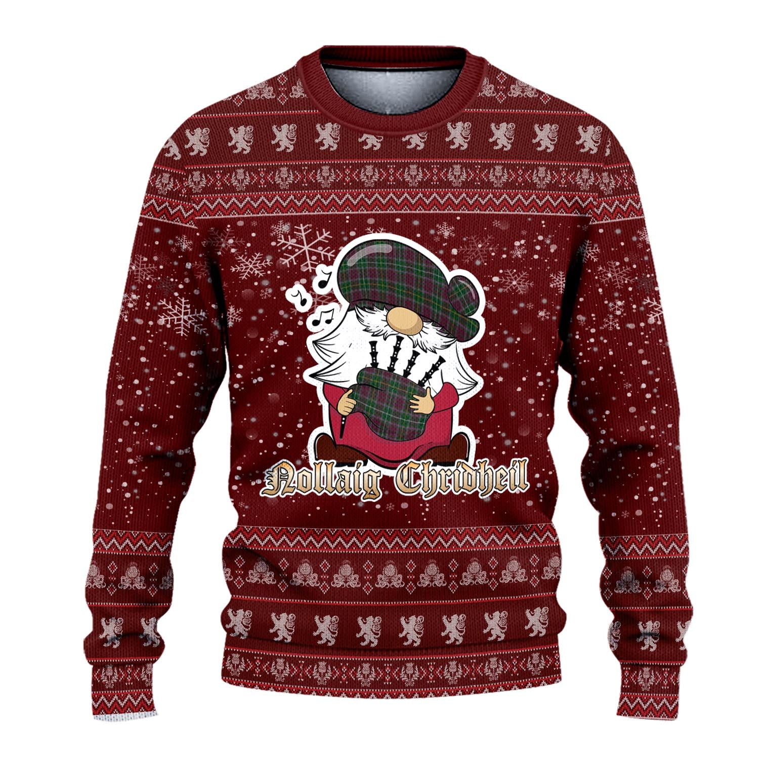 Crosbie Clan Christmas Family Knitted Sweater with Funny Gnome Playing Bagpipes - Tartanvibesclothing