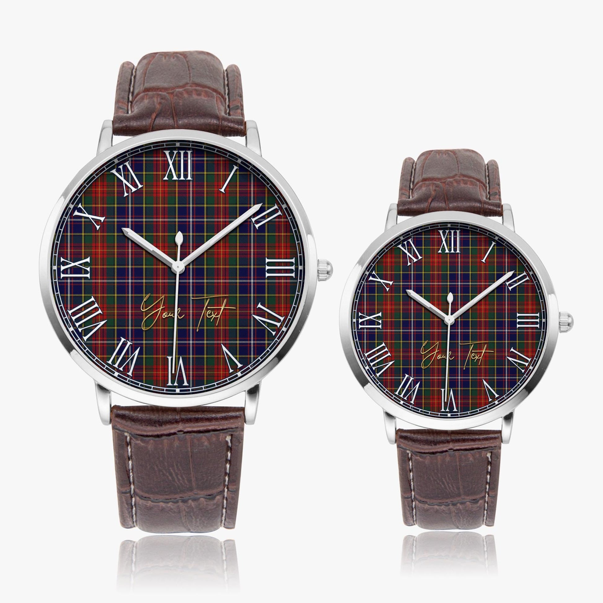 Crozier Tartan Personalized Your Text Leather Trap Quartz Watch Ultra Thin Silver Case With Brown Leather Strap - Tartanvibesclothing