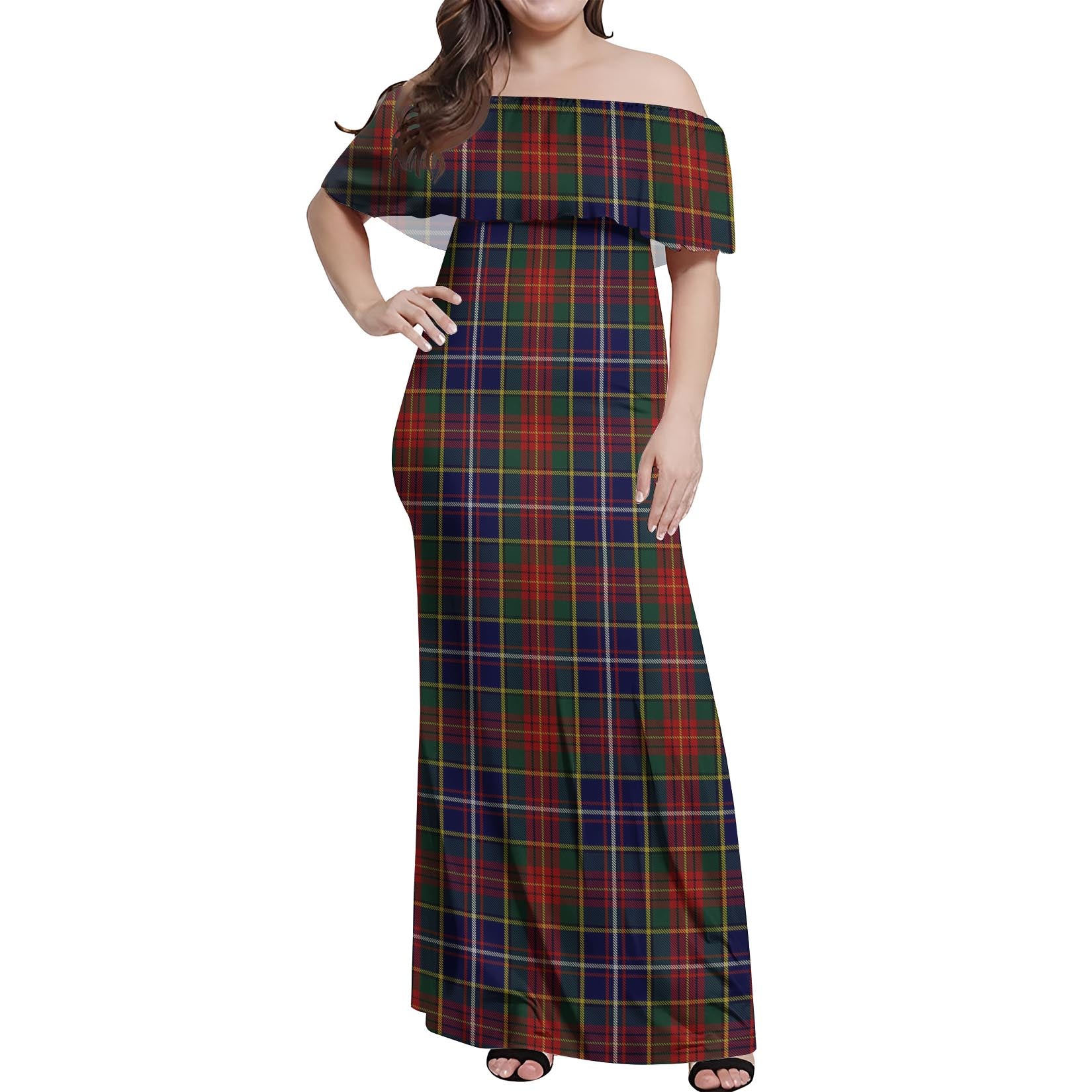 Crozier Tartan Off Shoulder Long Dress Women's Dress - Tartanvibesclothing