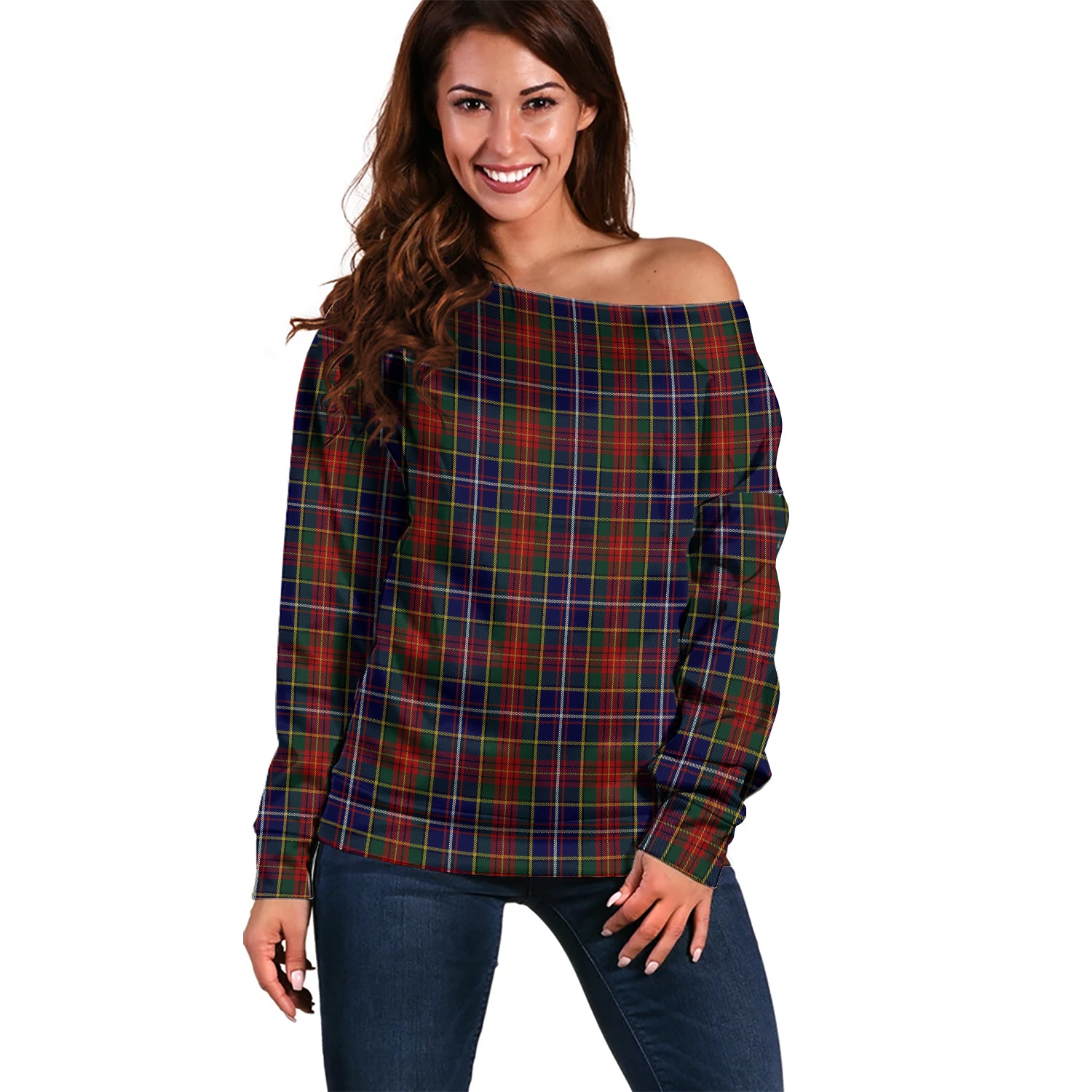 Crozier Tartan Off Shoulder Women Sweater Women - Tartanvibesclothing