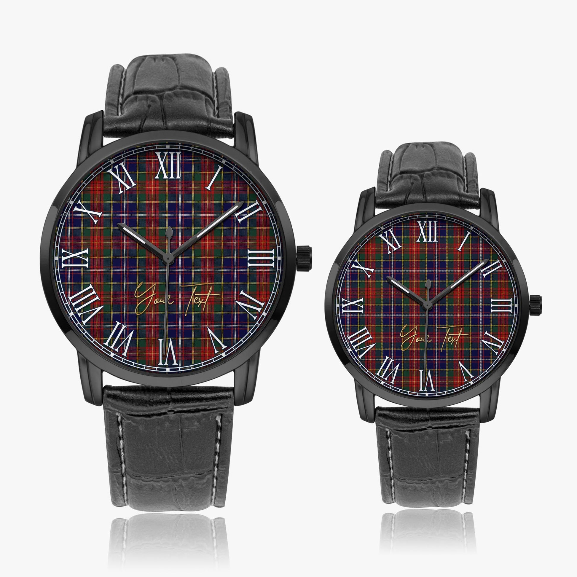 Crozier Tartan Personalized Your Text Leather Trap Quartz Watch Wide Type Black Case With Black Leather Strap - Tartanvibesclothing