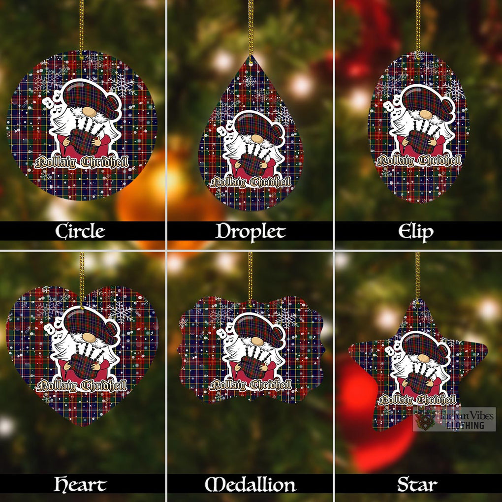 Tartan Vibes Clothing Crozier Tartan Christmas Aluminium Ornament with Gnome Playing Bagpipes