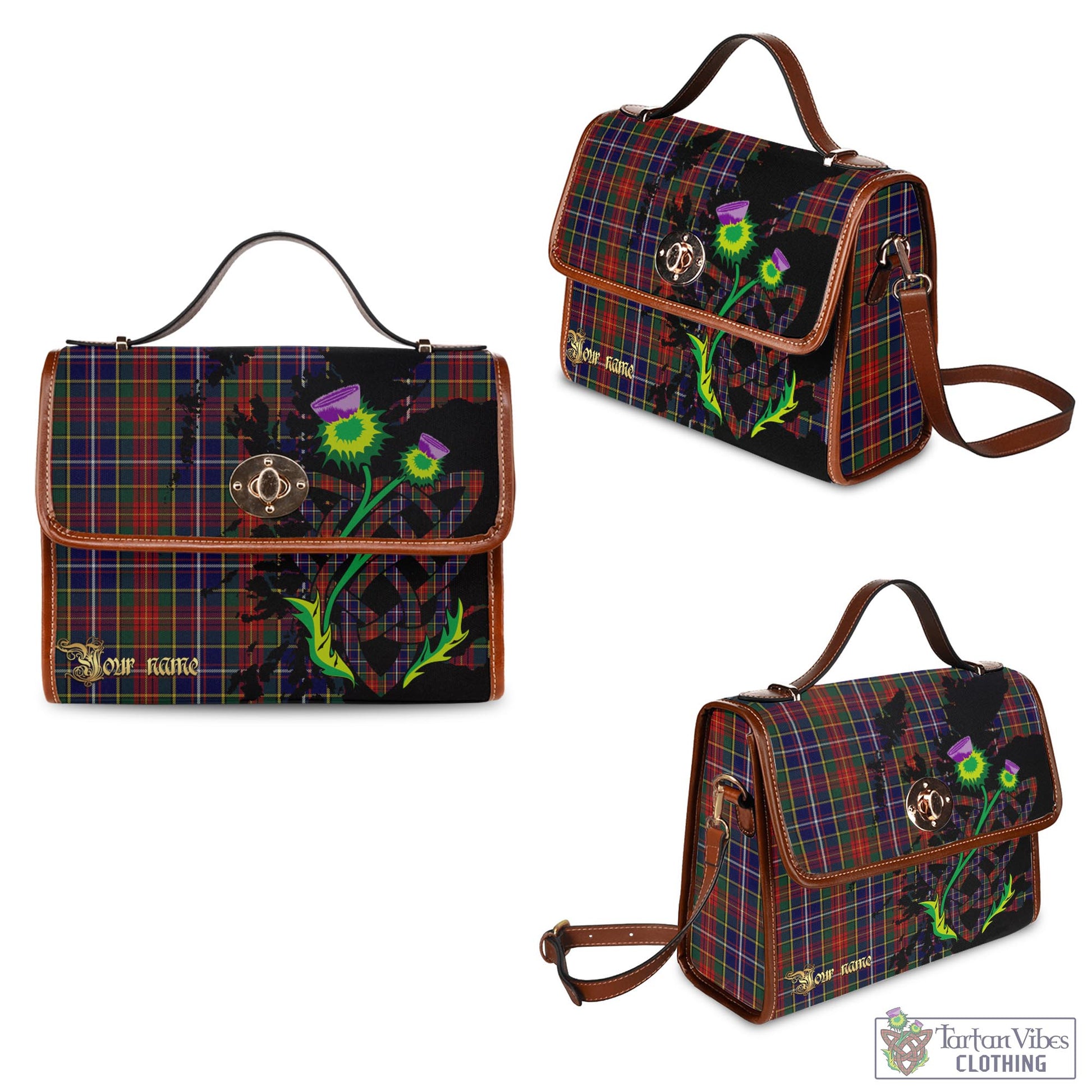 Tartan Vibes Clothing Crozier Tartan Waterproof Canvas Bag with Scotland Map and Thistle Celtic Accents