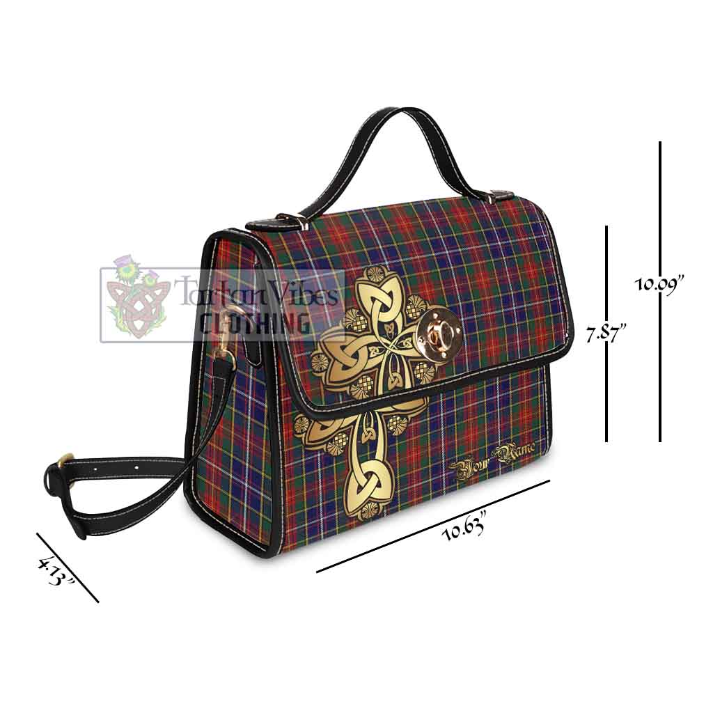 Tartan Vibes Clothing Crozier Tartan Waterproof Canvas Bag Golden Thistle Celtic Cross Style