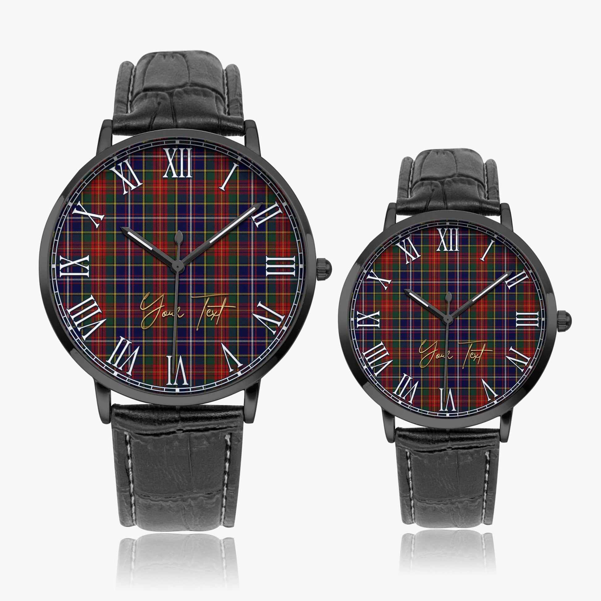 Crozier Tartan Personalized Your Text Leather Trap Quartz Watch Ultra Thin Black Case With Black Leather Strap - Tartanvibesclothing