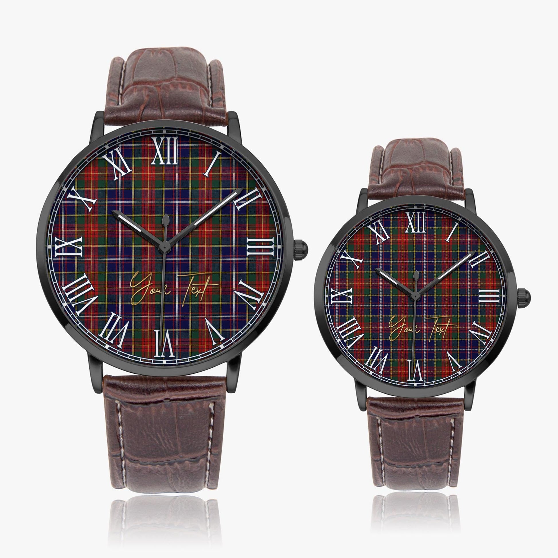 Crozier Tartan Personalized Your Text Leather Trap Quartz Watch Ultra Thin Black Case With Brown Leather Strap - Tartanvibesclothing