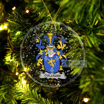 Culligan Irish Clan Christmas Glass Ornament with Coat of Arms Transparent Glass Circle - 2D-tartanvibesclothing