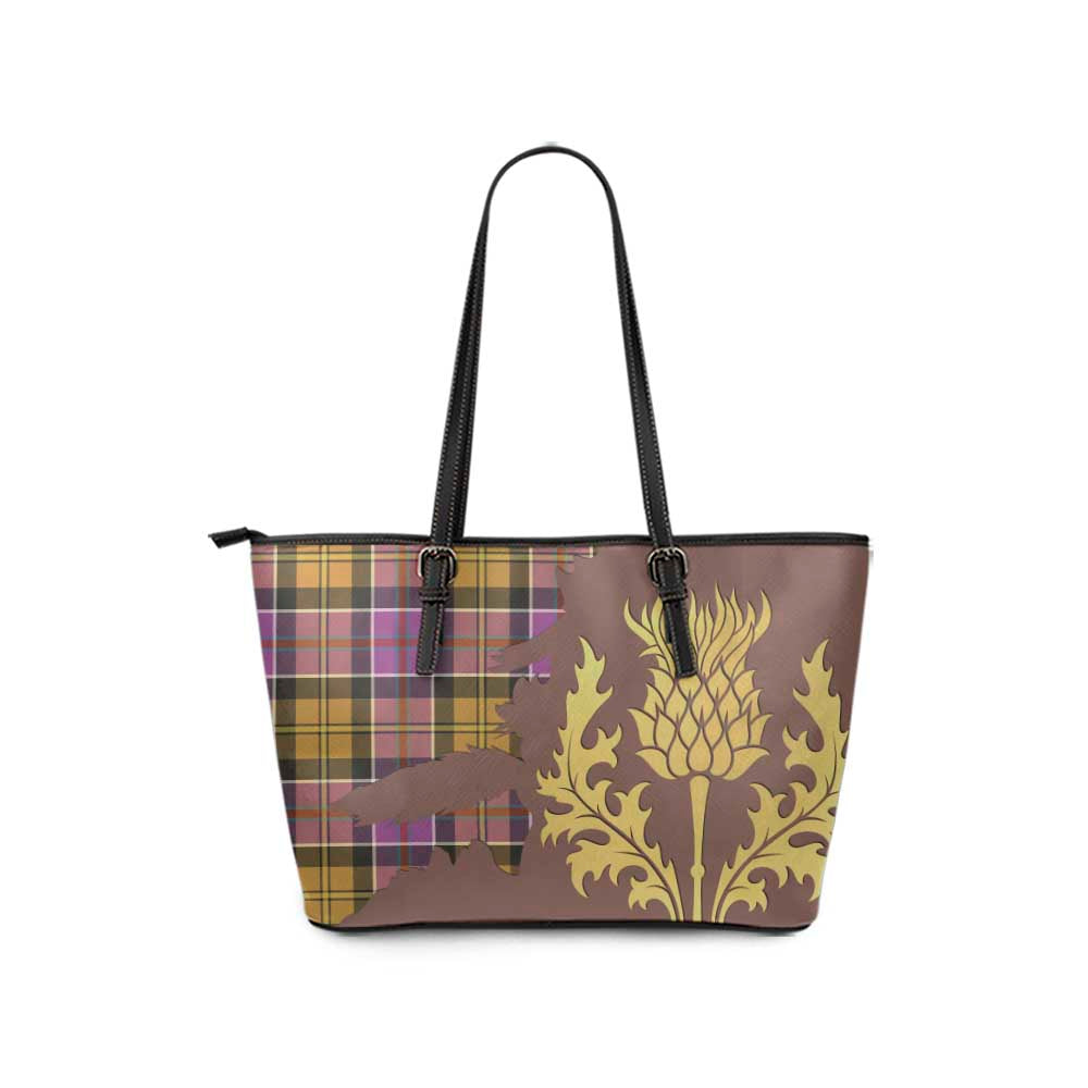 Culloden Tartan Leather Tote Bag Gold Thistle Style - Tartan Vibes Clothing
