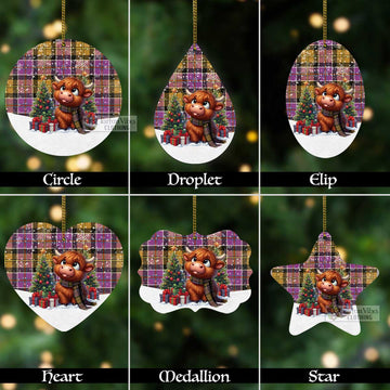 Culloden Tartan Christmas Aluminium Ornament with Adorable Highland Coo