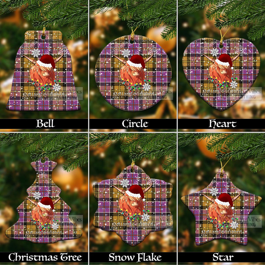 Tartan Vibes Clothing Culloden Clan Tartan Ornament with Christmas Twinkle Highland Cattle