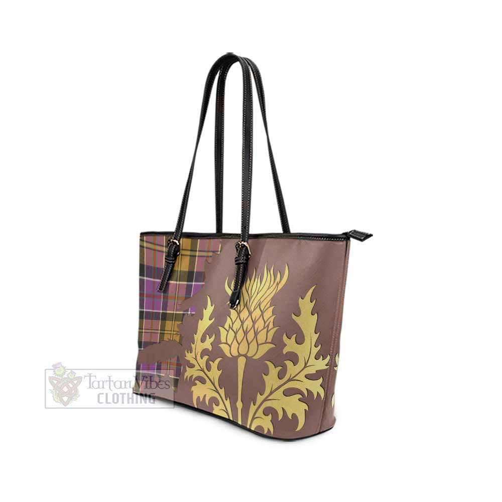 Culloden Tartan Leather Tote Bag Gold Thistle Style - Tartan Vibes Clothing