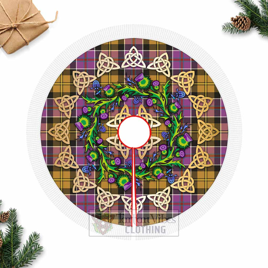 Culloden Tartan Christmas Tree Skirt with Thistle Celtic Knot Style Fringed Tree Skirts - Tartan Vibes Clothing