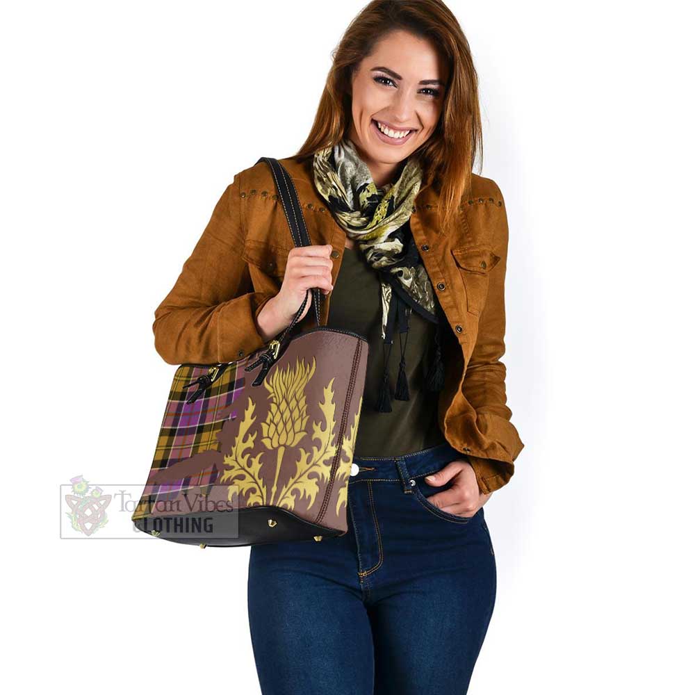 Culloden Tartan Leather Tote Bag Gold Thistle Style - Tartan Vibes Clothing