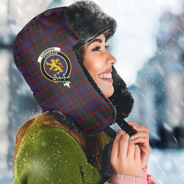 Cumming Tartan Winter Trapper Hat with Family Crest