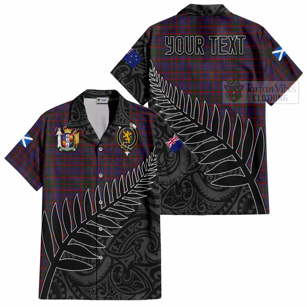 Tartan Vibes Clothing Cumming Crest Tartan Short Sleeve Button Shirt with New Zealand Silver Fern Half Style