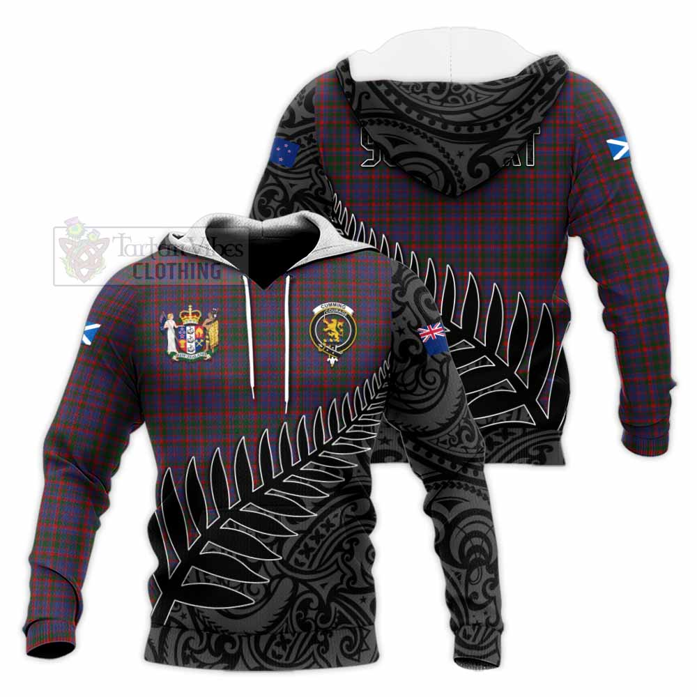 Tartan Vibes Clothing Cumming Crest Tartan Knitted Hoodie with New Zealand Silver Fern Half Style