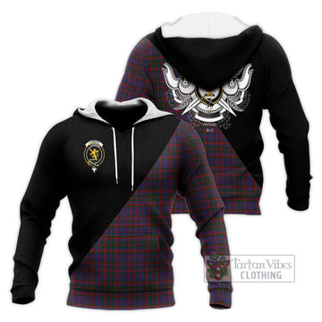 Cumming Tartan Knitted Hoodie with Family Crest and Military Logo Style