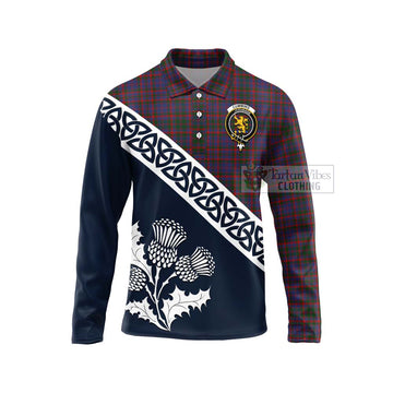 Cumming Tartan Long Sleeve Polo Shirt Featuring Thistle and Scotland Map